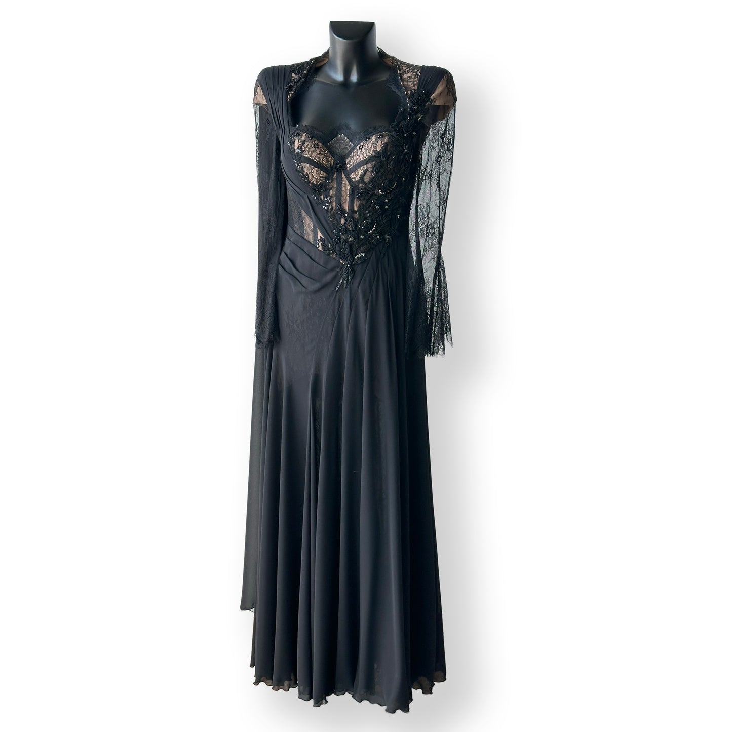 Black Georgette and Lace Corset Gown