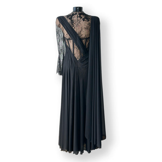 Black Georgette and Lace Corset Gown