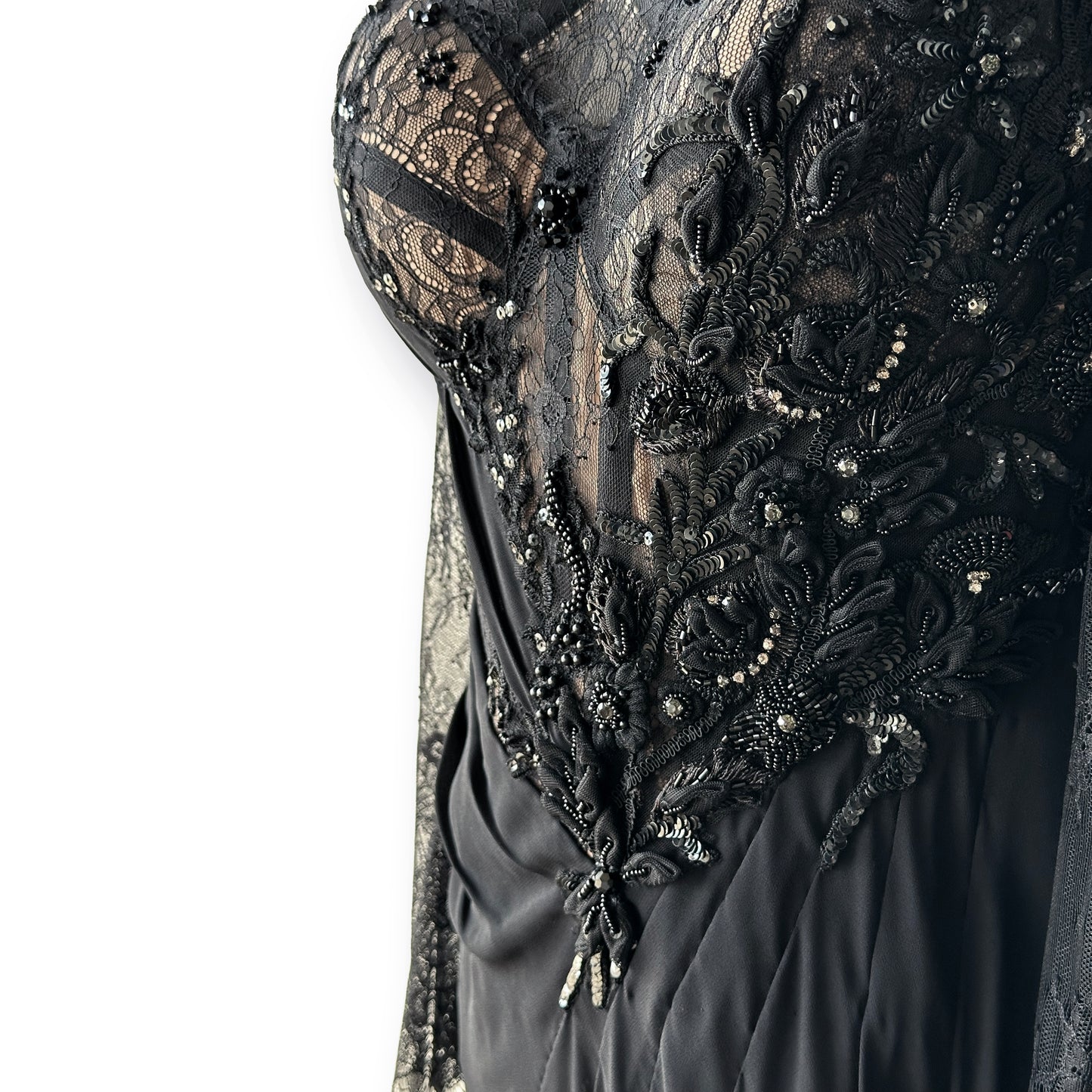 Black Georgette and Lace Corset Gown