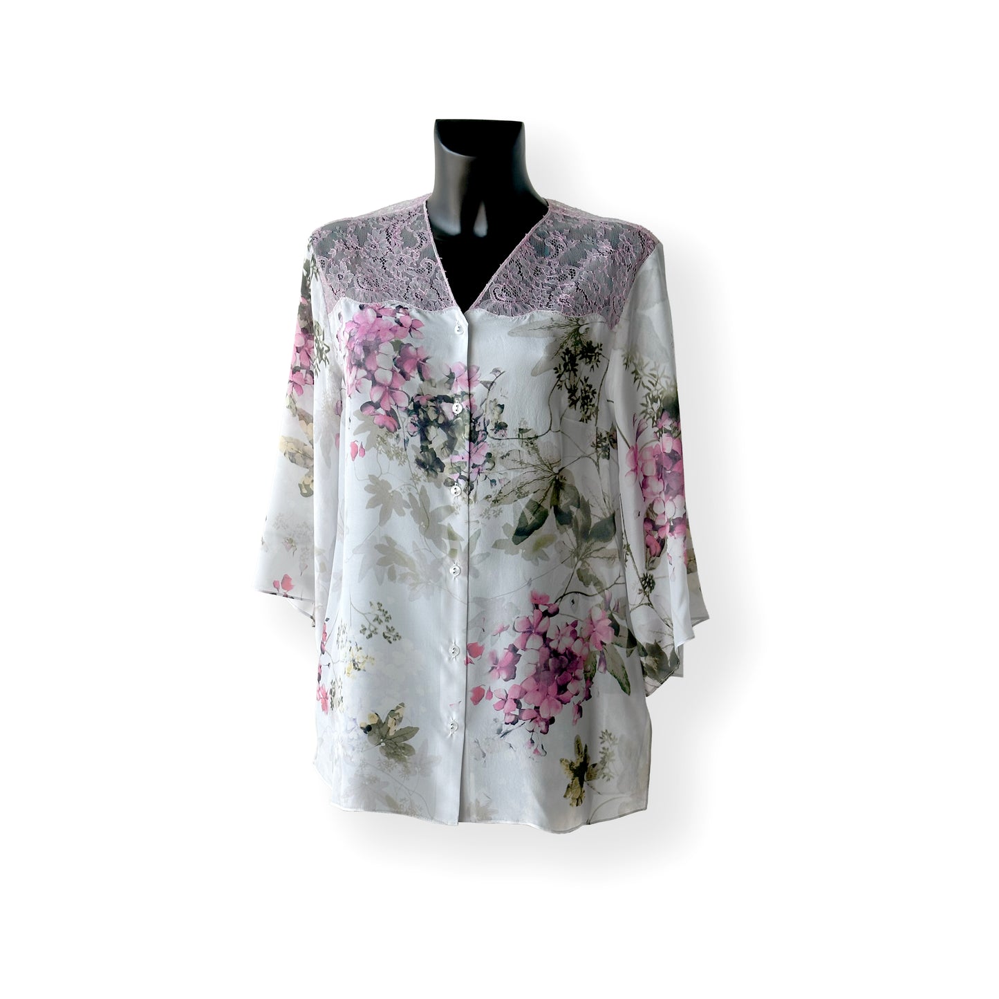 Silk Crepe de Chine Blouse with Chantilly Lace