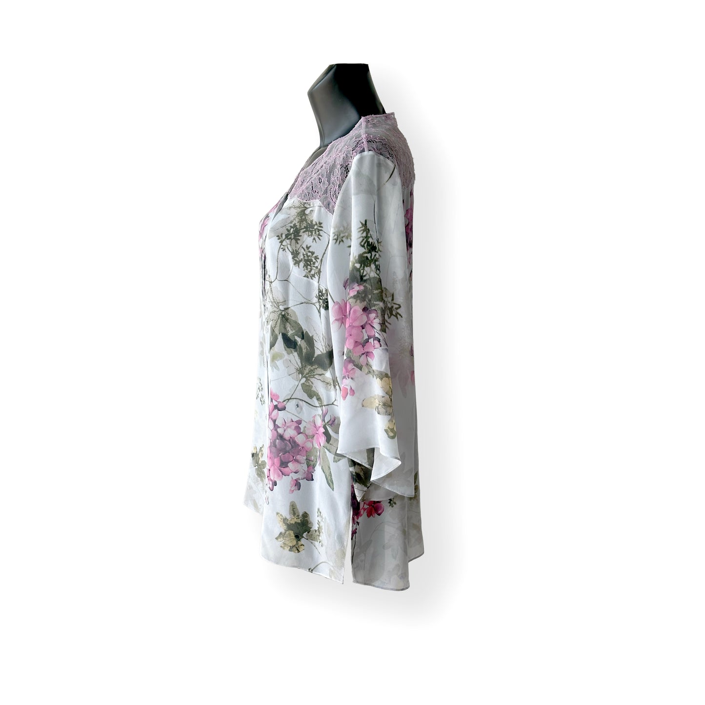 Silk Crepe de Chine Blouse with Chantilly Lace