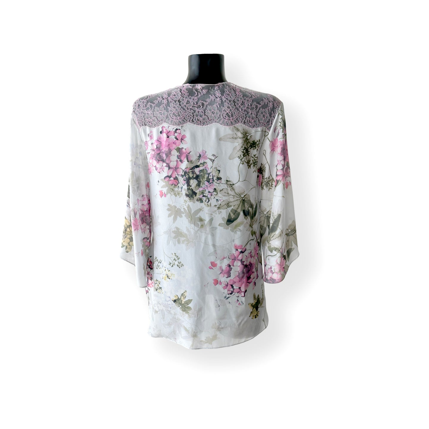 Silk Crepe de Chine Blouse with Chantilly Lace