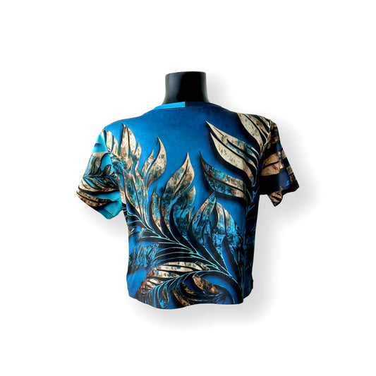 Digitally Printed Cotton Crop T-Shirt with Swarovski Detail