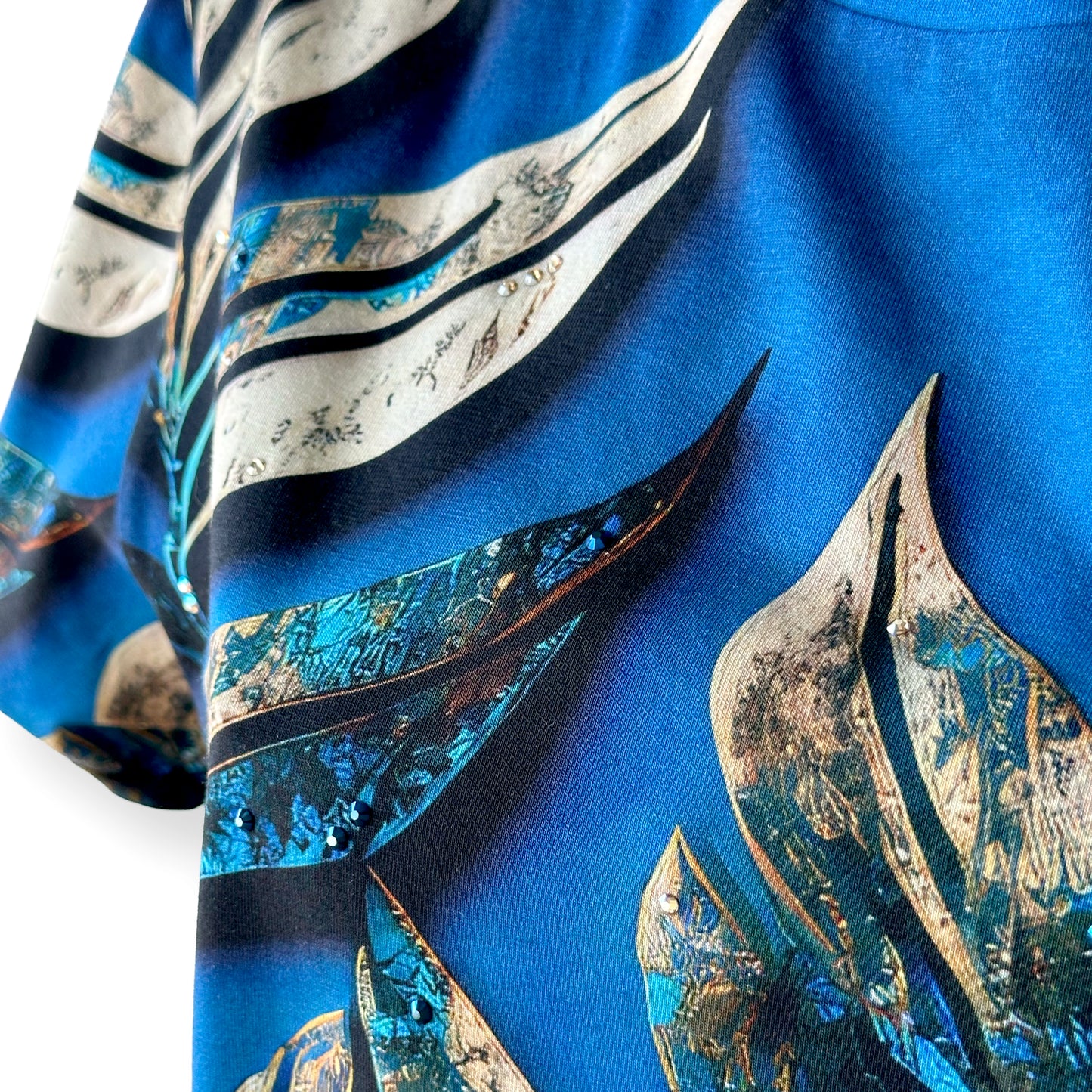 Digitally Printed Cotton Crop T-Shirt with Swarovski Detail