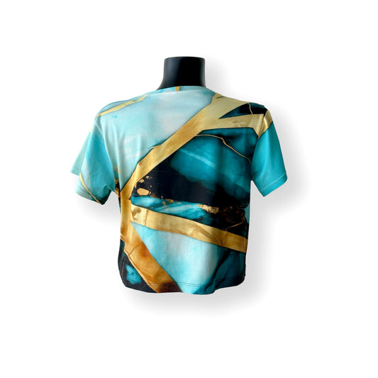 Digitally Printed Cotton Crop T-Shirt with Swarovski Detail