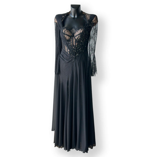 Black Georgette and Lace Corset Gown