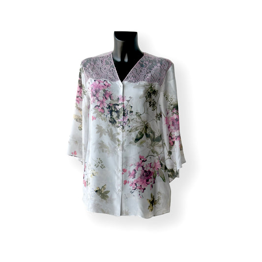 Silk Crepe de Chine Blouse with Chantilly Lace