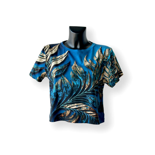 Digitally Printed Cotton Crop T-Shirt with Swarovski Detail