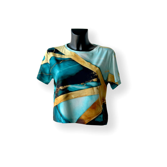Digitally Printed Cotton Crop T-Shirt with Swarovski Detail